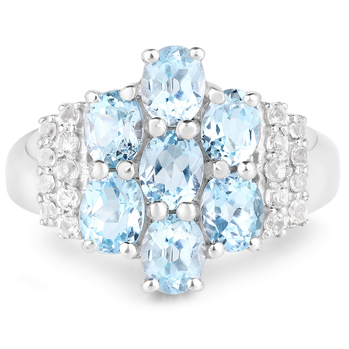3.22 Carat Genuine Blue Topaz and White Topaz .925 Sterling Silver Ring