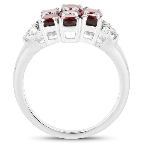 3.35 Carat Genuine Garnet and White Topaz .925 Sterling Silver Ring