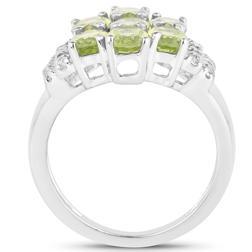 2.95 Carat Genuine Peridot and White Topaz .925 Sterling Silver Ring