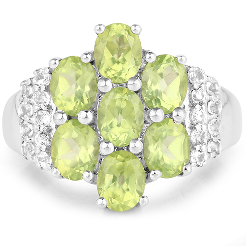 2.95 Carat Genuine Peridot and White Topaz .925 Sterling Silver Ring