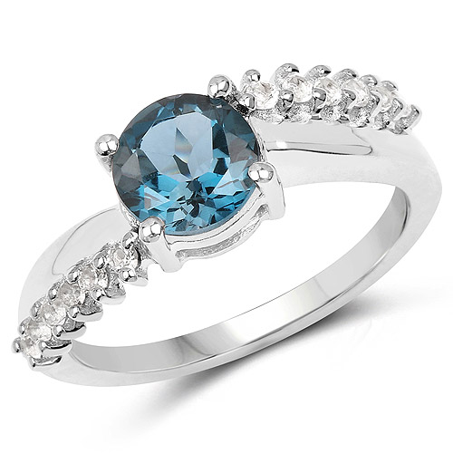 Rings-1.63 Carat Genuine London Blue Topaz and White Topaz .925 Sterling Silver Ring