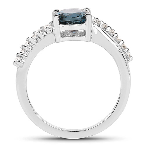1.63 Carat Genuine London Blue Topaz and White Topaz .925 Sterling Silver Ring