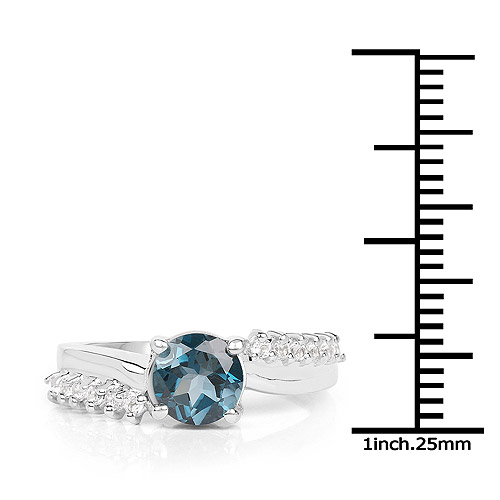1.63 Carat Genuine London Blue Topaz and White Topaz .925 Sterling Silver Ring