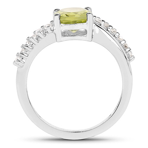 1.54 Carat Genuine Peridot and White Topaz .925 Sterling Silver Ring