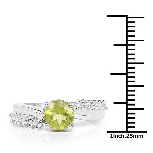 1.54 Carat Genuine Peridot and White Topaz .925 Sterling Silver Ring