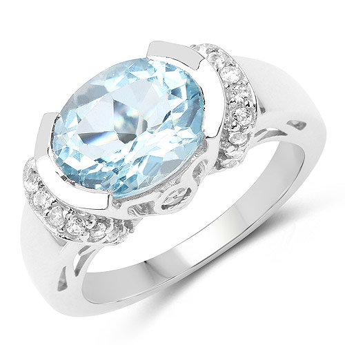 Rings-4.59 Carat Genuine Blue Topaz and White Topaz .925 Sterling Silver Ring
