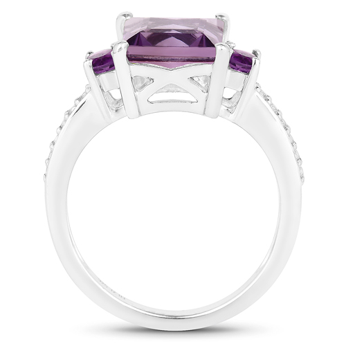 3.13 Carat Genuine Amethyst and White Topaz .925 Sterling Silver Ring
