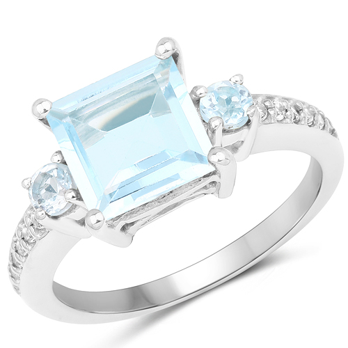 Rings-3.19 Carat Genuine Blue Topaz and White Topaz .925 Sterling Silver Ring