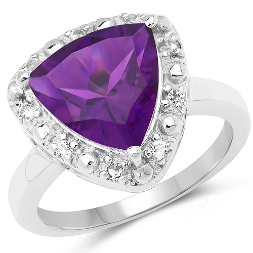 Amethyst-3.75 Carat Genuine Amethyst and White Topaz .925 Sterling Silver Ring