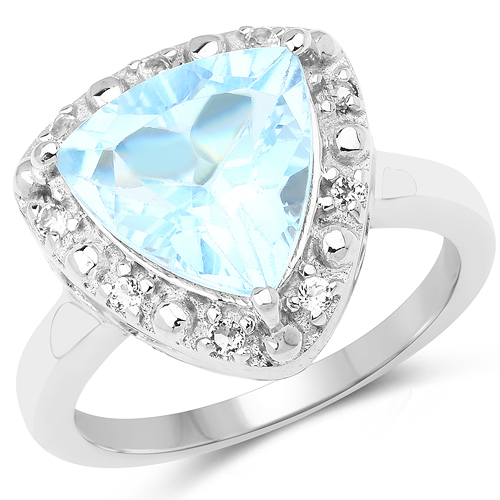 Rings-5.05 Carat Genuine Blue Topaz and White Topaz .925 Sterling Silver Ring