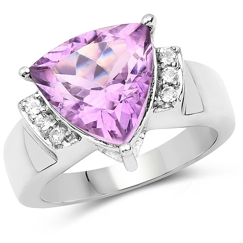 Amethyst-3.97 Carat Genuine Amethyst and White Topaz .925 Sterling Silver Ring