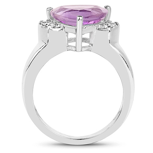 3.97 Carat Genuine Amethyst and White Topaz .925 Sterling Silver Ring