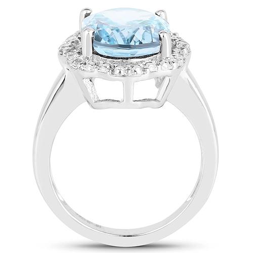7.09 Carat Genuine Blue Topaz and White Topaz .925 Sterling Silver Ring