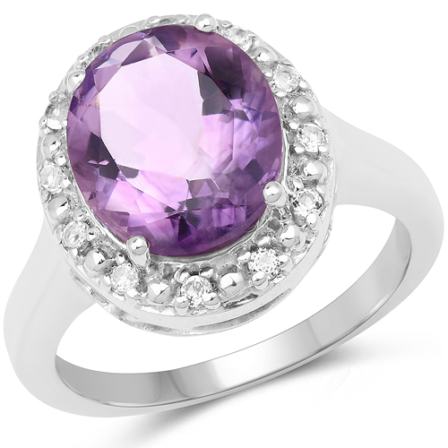 Amethyst-4.76 Carat Genuine Amethyst and White Topaz .925 Sterling Silver Ring