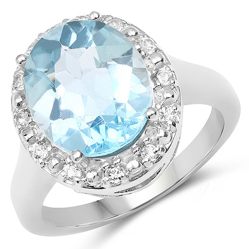 Rings-6.11 Carat Genuine Blue Topaz and White Topaz .925 Sterling Silver Ring