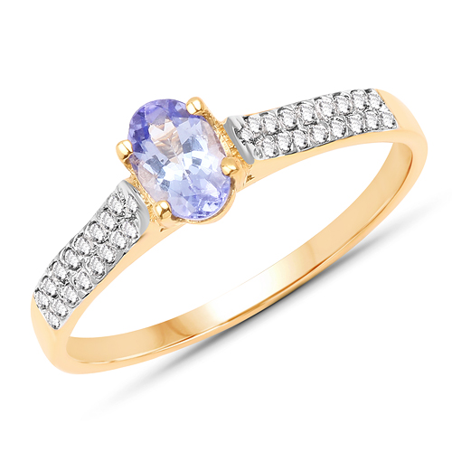 0.84 Carat Genuine Tanzanite & White Diamond 14K Yellow Gold Ring
