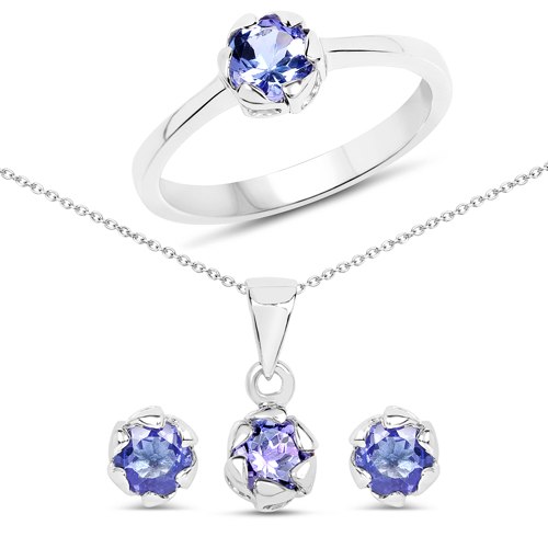 Tanzanite-1.40 Carat Genuine Tanzanite .925 Sterling Silver 3 Piece Jewelry Set (Ring, Earrings, and Pendant w/ Chain)