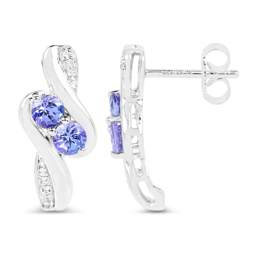 2.00 Carat Genuine Tanzanite and White Topaz .925 Sterling Silver 3 Piece Jewelry Set (Ring, Earrings, and Pendant w/ Chain)