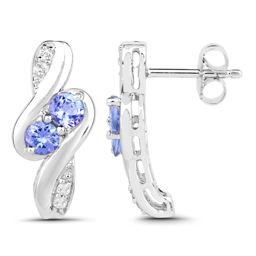 2.32 Carat Genuine Tanzanite and White Topaz .925 Sterling Silver 3 Piece Jewelry Set (Ring, Earrings, and Pendant w/ Chain)