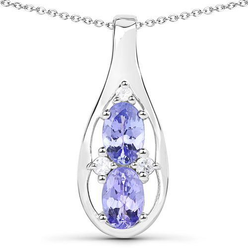 3.23 Carat Genuine Tanzanite and White Topaz .925 Sterling Silver 3 Piece Jewelry Set (Ring, Earrings, and Pendant w/ Chain)