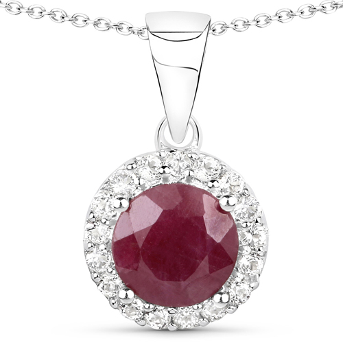 4.03 Carat Genuine Ruby and White Topaz .925 Sterling Silver 3 Piece Jewelry Set (Ring, Earrings, and Pendant w/ Chain)