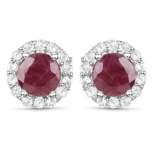4.03 Carat Genuine Ruby and White Topaz .925 Sterling Silver 3 Piece Jewelry Set (Ring, Earrings, and Pendant w/ Chain)