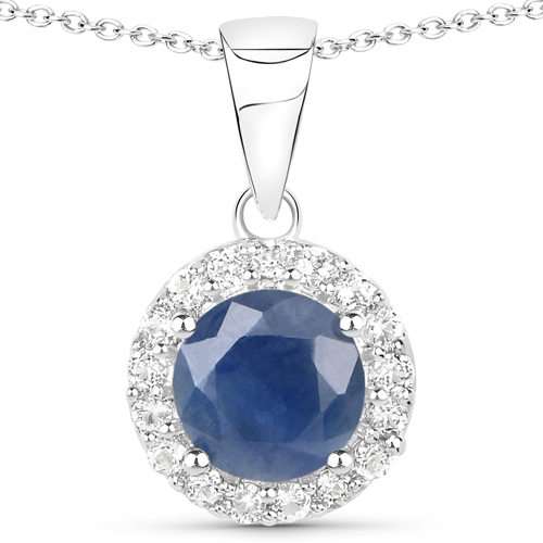 4.13 Carat Genuine Blue Sapphire and White Topaz .925 Sterling Silver 3 Piece Jewelry Set (Ring, Earrings, and Pendant w/ Chain)