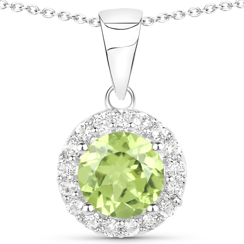 3.55 Carat Genuine Peridot and White Topaz .925 Sterling Silver 3 Piece Jewelry Set (Ring, Earrings, and Pendant w/ Chain)