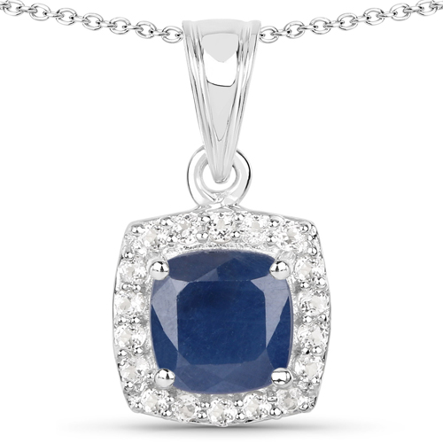 4.42 Carat Genuine Blue Sapphire and White Topaz .925 Sterling Silver 3 Piece Jewelry Set (Ring, Earrings, and Pendant w/ Chain)