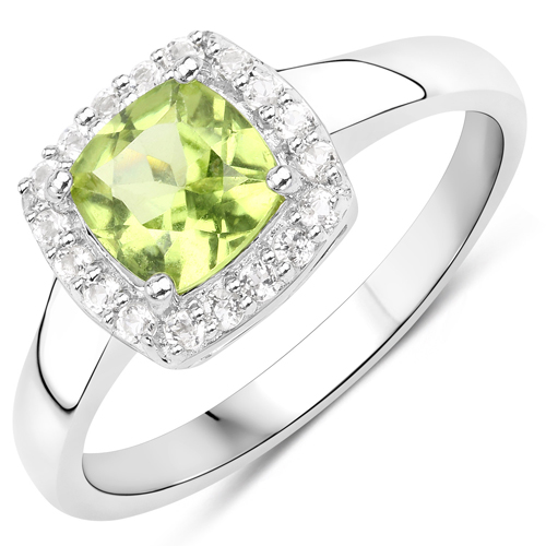 4.12 Carat Genuine Peridot and White Topaz .925 Sterling Silver 3 Piece Jewelry Set (Ring, Earrings, and Pendant w/ Chain)