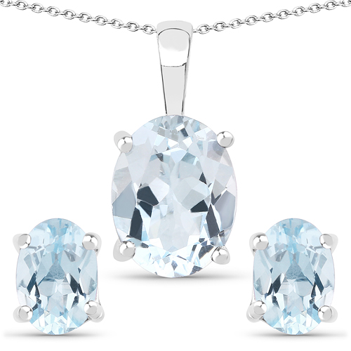 Jewelry Sets-4.50 Carat Genuine Blue Topaz .925 Sterling Silver Jewelry Set