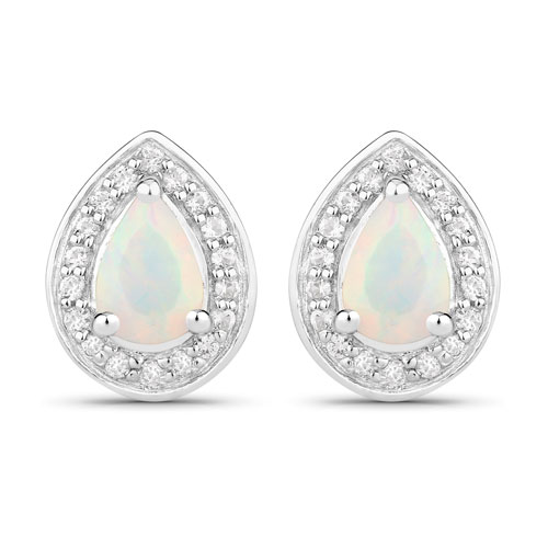 Opal-0.71 Carat Genuine Ethiopian Opal and Created White Sapphire .925 Sterling Silver Earrings