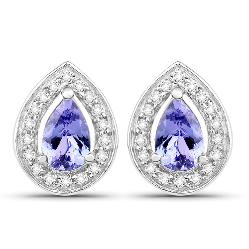 0.94 Carat Genuine Tanzanite and White Topaz .925 Sterling Silver Earrings