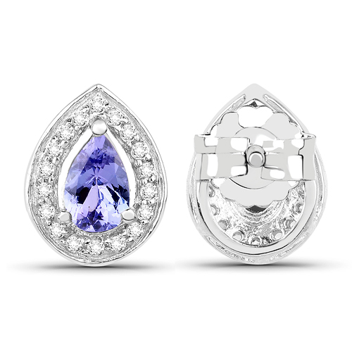 0.94 Carat Genuine Tanzanite and White Topaz .925 Sterling Silver Earrings