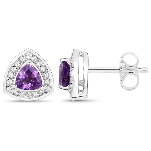 1.00 Carat Genuine Amethyst and White Topaz .925 Sterling Silver Earrings