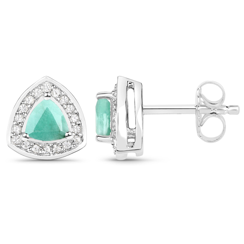 0.90 Carat Genuine Emerald and White Topaz .925 Sterling Silver Earrings