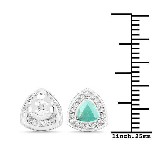 0.90 Carat Genuine Emerald and White Topaz .925 Sterling Silver Earrings