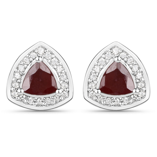 Earrings-1.20 Carat Genuine Ruby and White Topaz .925 Sterling Silver Earrings