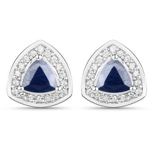Earrings-1.10 Carat Genuine Blue Sapphire and White Topaz .925 Sterling Silver Earrings