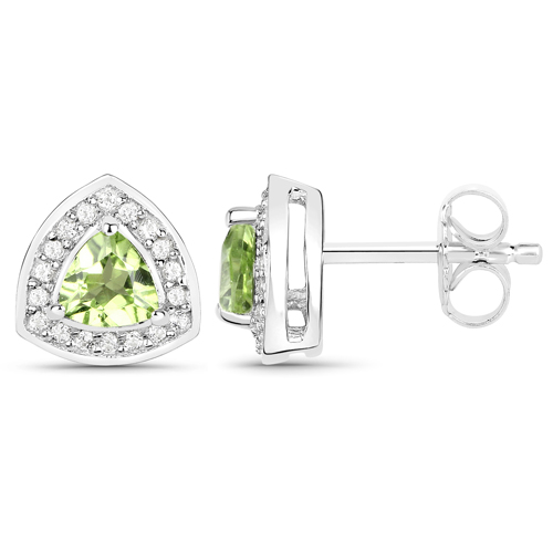 1.04 Carat Genuine Peridot and White Topaz .925 Sterling Silver Earrings