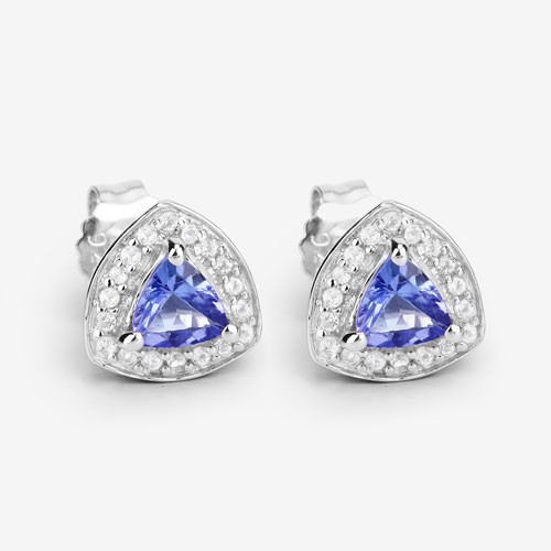 1.06 Carat Genuine Tanzanite and White Topaz .925 Sterling Silver Earrings