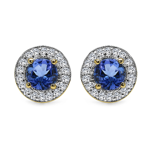 18K Yellow Gold Plated 2.80 Carat Genuine Tanzanite & White Topaz .925 Sterling Silver Ring