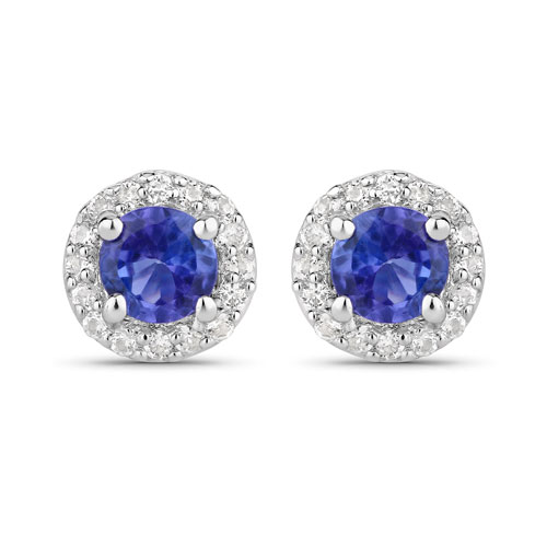Earrings-0.63 Carat Genuine Tanzanite and Created White Sapphire .925 Sterling Silver Earrings