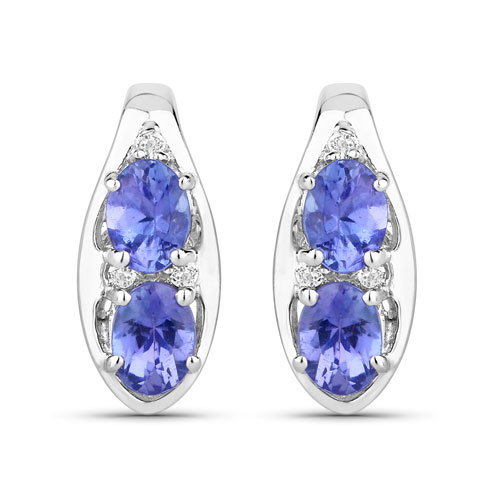 Earrings-0.71 Carat Genuine Tanzanite and Created White Sapphire .925 Sterling Silver Earrings