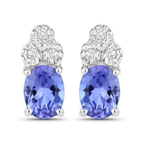 Earrings-0.69 Carat Genuine Tanzanite and Created White Sapphire .925 Sterling Silver Earrings