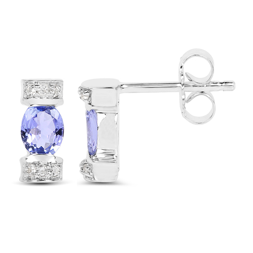 0.72 Carat Genuine Tanzanite and White Topaz .925 Sterling Silver Earrings