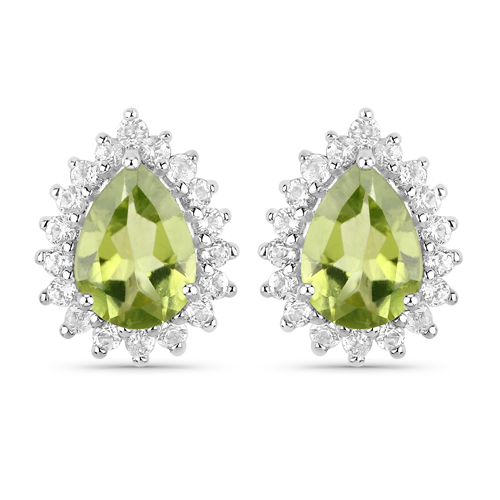 Peridot-18K White Gold Plated 2.04 Carat Genuine Peridot and White Topaz .925 Sterling Silver Earrings
