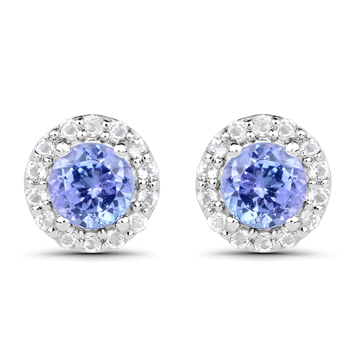 1.08 Carat Genuine Tanzanite and White Topaz .925 Sterling Silver Earrings