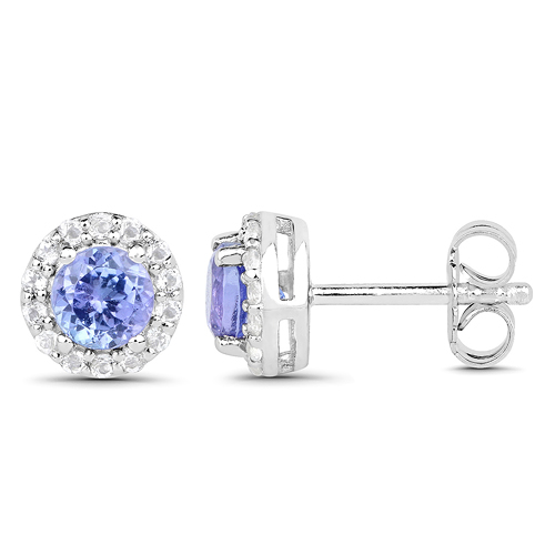 1.08 Carat Genuine Tanzanite and White Topaz .925 Sterling Silver Earrings
