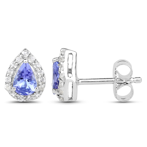 1.19 Carat Genuine Tanzanite and White Topaz .925 Sterling Silver Earrings